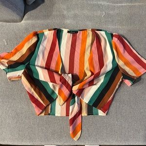 Striped tie front crop top